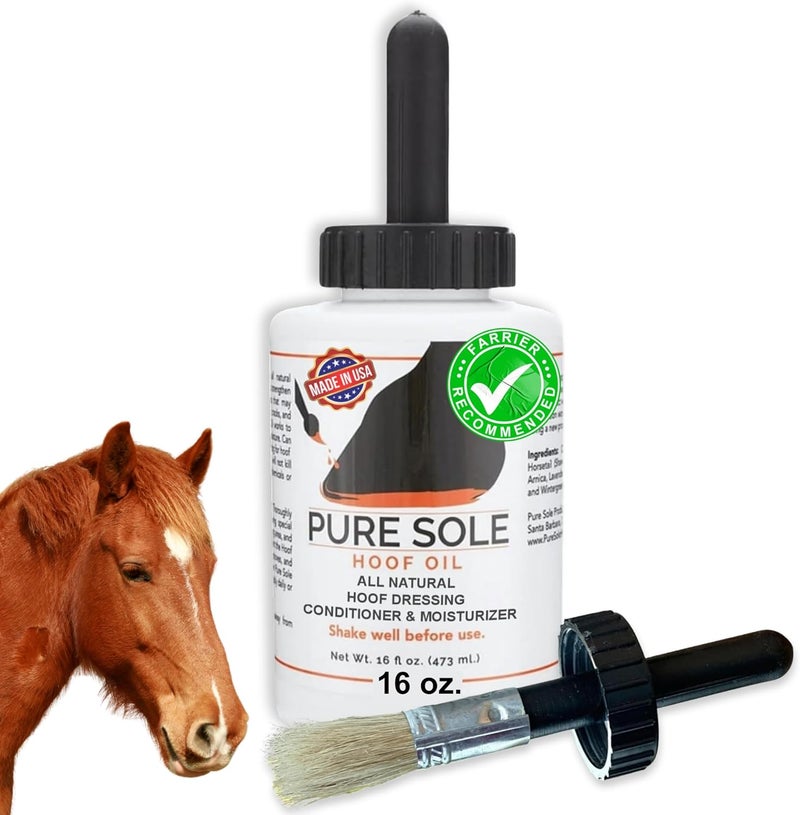 PureSole Hoof Oil - All Natural Hoof Conditioner for Horses with Hoof Oil Brush Applicator - Strengthens, Moisturizes and Treats Hoof Problems - 16 fl oz. - Image 1
